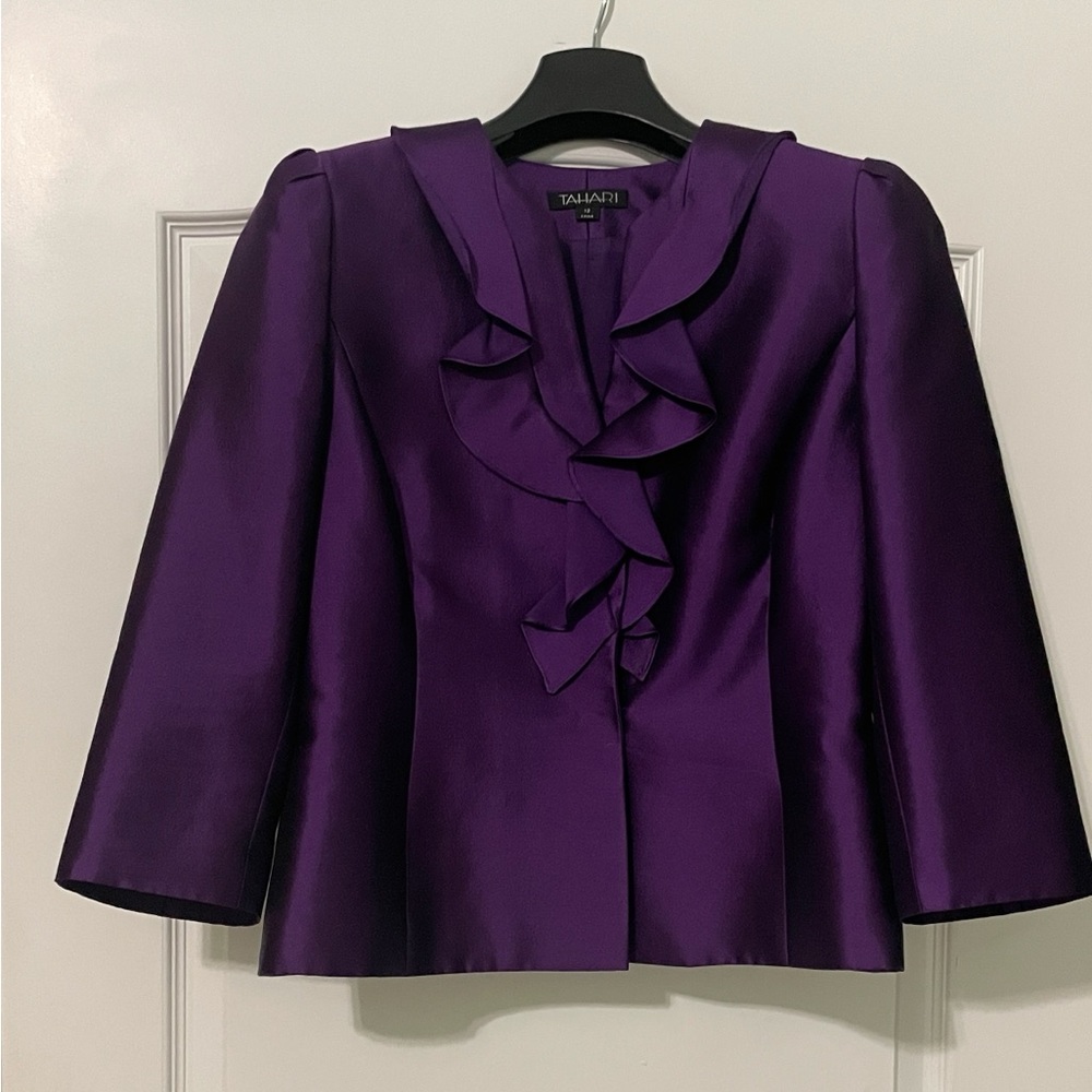 Regal and Rich Purple Tahari Skirt Suit Set with Belt